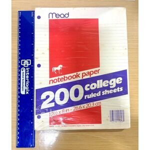 Vintage Mead 200 Sheet College Ruled Notebook Paper Pack Sealed 1987 USA NOS